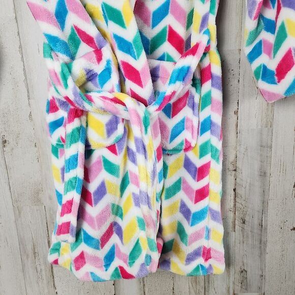 Candy Pink Fleece Robe Chevron Multicolored Size 4-5 - Picture 5 of 7